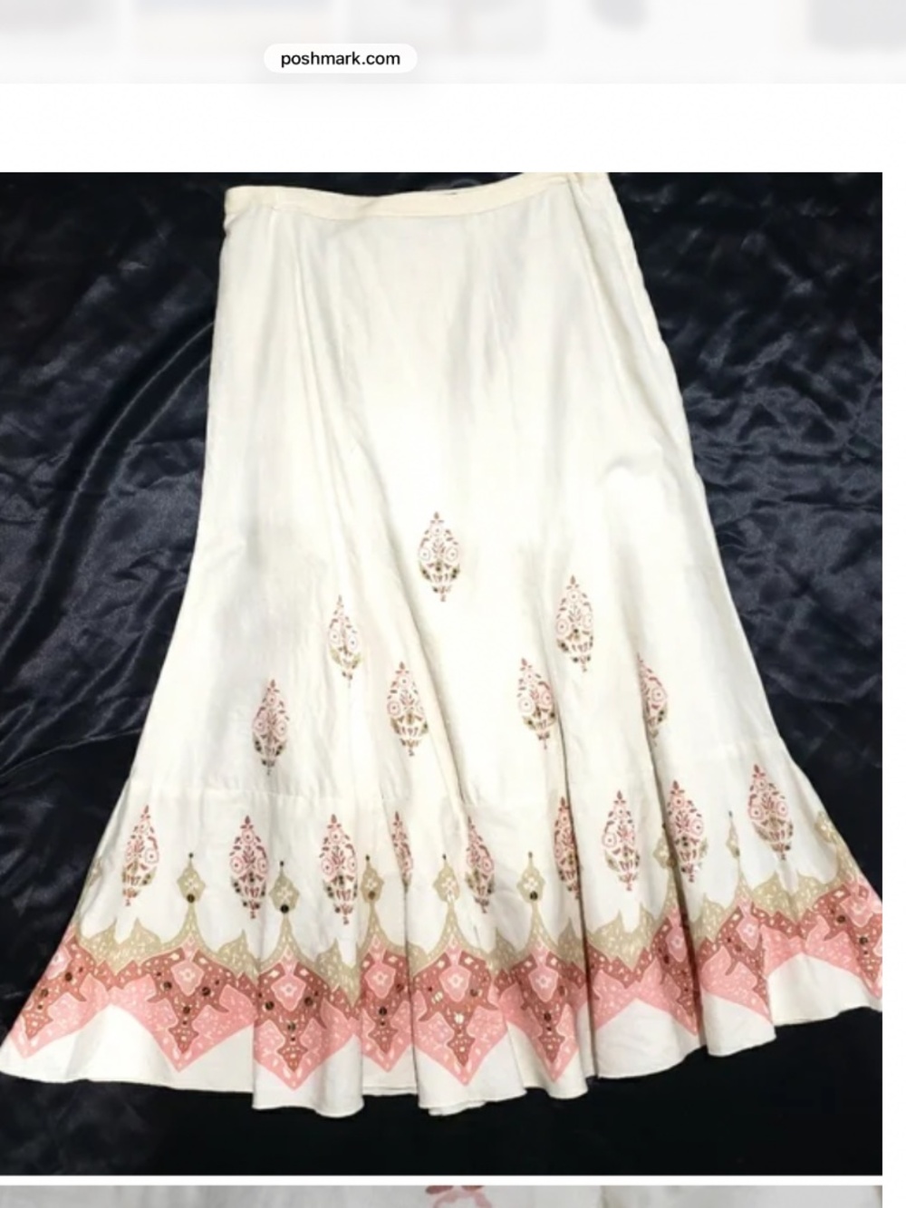 Karen Kane Size 6 Embellished Linen Maxi Skirt White Pink Tan